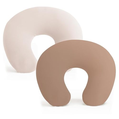 Konssy 2 Pack Nursing Pillow Covers, Stretchy and Soft Nursing Cover for Breastfeeding Pillows, Pillow Slipcover for Baby Girls Boys Newborn (Beige,Brown) - Beige,brown