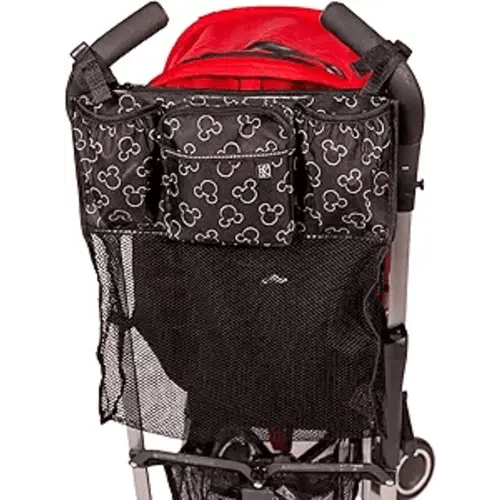 Disney Baby by J.L. Childress Stroller Organizer with Cup Holders and Mesh Storage Compartment - Disney World Travel Essential - Universal Stroller Accessory with XL Storage Bag - Mickey Mouse Black - Caddy