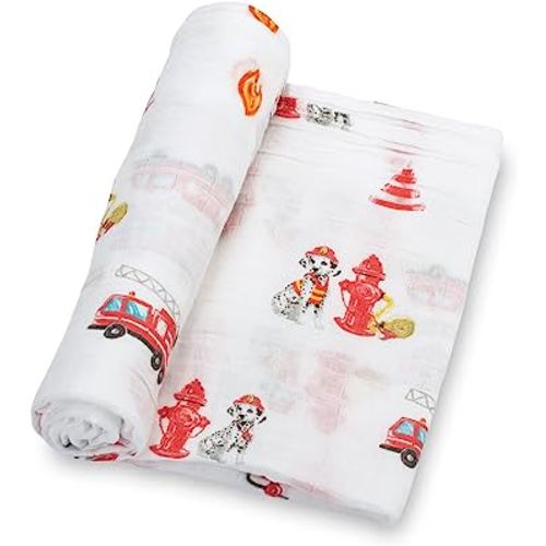 LollyBanks Swaddle Blanket | 100% Muslin Cotton | Newborn and Baby Nursery Essentials for Boys, Registry | Fireman Dalmation Dog Print