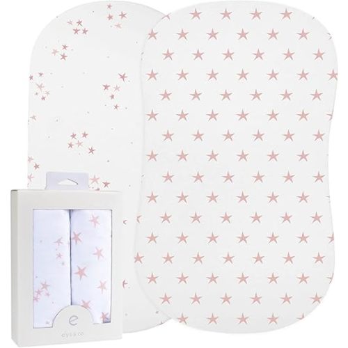 Ely's & Co. Bassinet Sheet 100% Jersey Cotton 2 Pack for Baby Girl-Dusty Rose and Mauve Pink Stars