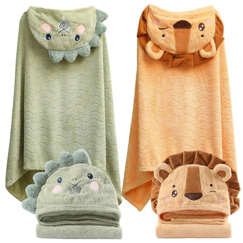 kmilro Toddler Towels with Hood for Boys Girls 0-6 Years 2-Pack Hooded Baby Bath Towels for Kids 27.5"X55" Ultra Absorbent Soft Thick Toddler Bath Towel Baby Beach Towel Bathrobe Toallas para Bebe