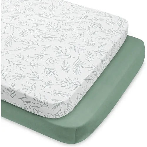 Babebay 2-Pack Mini Crib Sheets, Pack and Play Sheets Fitted for Pack N Play Mattress and Playard, Soft Jersey Knit Cotton for Baby (Sage Green)