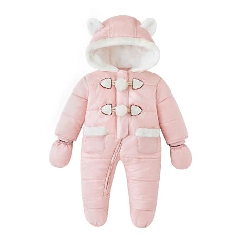 Simplee kids Baby Infant Girls Snowsuit Winter Hooded Footed Warm Jumpsuit Outerwear with Gloves for 18-24 Month