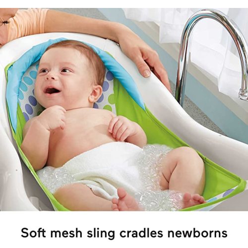 Fisher-Price Baby to Toddler Bath 4-In-1 Sling ‘N Seat Tub with Removable Infant Support and 2 Toys, Green