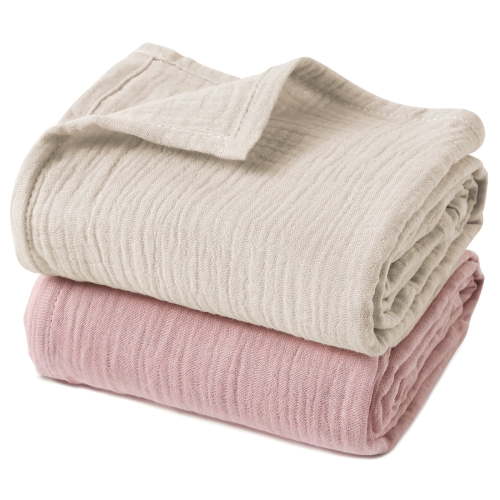 Gllquen Baby Muslin Cotton Swaddle Blankets for Newborn Infant Boys Girls 2-Pack 38'' x 40", Peach