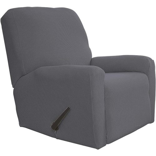 Easy-Going Recliner Stretch Sofa Slipcover Sofa Cover 4-Pieces Furniture Protector Couch Soft with Elastic Bottom Kids Spandex Jacquard Fabric Small Checks(Large,Gray)