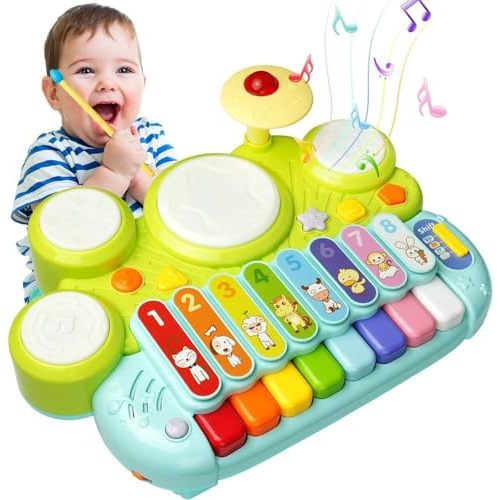 Kids Drum Set for Toddlers: Ohuhu 5 in 1 Baby Musical Instruments Musical Toys Children Drum kit Xylophone Microphone Piano Early Educational Learning Toy for Ages 18+ Months Girls Boys