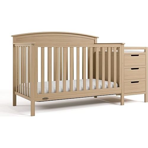 Graco Benton 4-in-1 Convertible Crib and Changer (Driftwood) – GREENGUARD Gold Certified, Crib & Changing Table Combo, Water-Resistant Changing Pad, Converts to Toddler Bed, Daybed and Full-Size Bed
