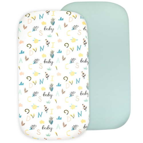 Baby Bassinet Sheet Set for Boy and Girl, 2 Pack Organic Cotton Universal Fitted Bedding Cover for Oval, Hourglass & Rectangle Bassinet Mattress, Fitted Sheets Size 32 x 16 x 4 Inches