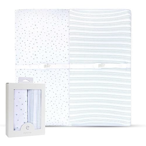 Changing Pad Cover 2 Pack - Baby Cradle Sheet with 100% Jersey Cotton - Changing Pad Covers for Boys, Newborn Essentials (Blue Stars & Stripes)