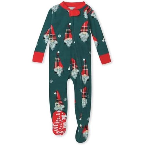 HonestBaby Baby Holiday Non-Slip Footed Pajamas One-Piece Sleeper Zip-Front Pjs 100% Organic Cotton