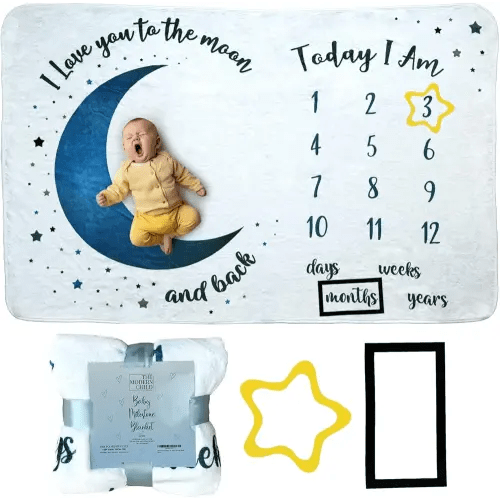 Baby Milestone Blanket - Super Soft Fleece Monthly Milestone Blanket for Baby Girl and Boy - Perfect for Baby's First Year Growth Chart - Monthly Baby Milestone - Blue Moon - 60"x40"