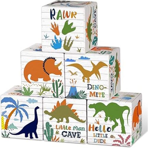 6 Pcs Nursery Decor for Girls and Boys Wooden Nursery Decor Dinosaur Shelf Decor for Baby Shower Birthday Centerpiece Bedroom Playroom Gifts