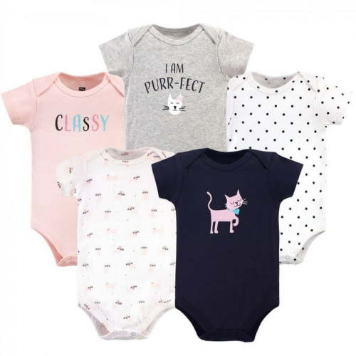 Hudson Baby Short Sleeve Bodysuits, 5-Pack, Newborn- 24 Months