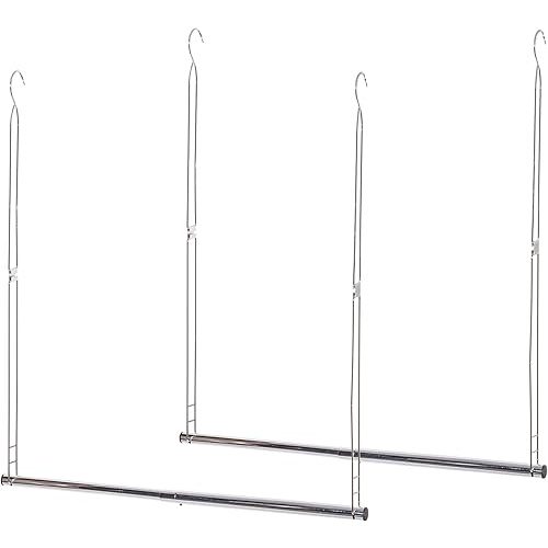 STORAGE MANIAC Hanging Closet Rod, Adjustable Width and Height Closet Hanging Organizer, Space-Saving Clothes Hanging Bar, Closet Extender Hanging Rod Double Closet Hanging Rod, 2 Pack Chrome