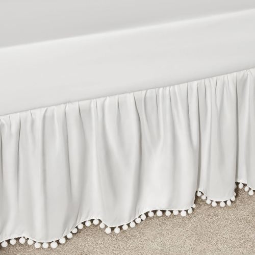 TILLYOU Baby Crib Skirt Girls Boys, Ruffled Bed Skirt with Pompoms, 28”x 52”, 14'' Drop, White