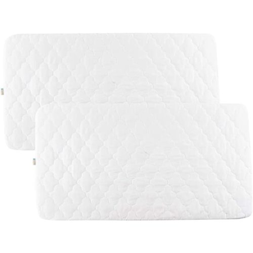 Bamuho 2 Pack Waterproof Pack and Play Mattress Pad, Quilted Mini Crib Mattress Protector for Baby Playpen Playard, Compatible with Graco Pack n Play, Baby Portable Mini Cribs 39" x 27", White - 2 Pack White
