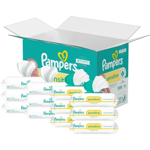 Pampers Sensitive Baby Wipes, Water Based, Hypoallergenic and Unscented, 8 Flip-Top Packs, 4 Refill Packs (1008 Wipes Total)