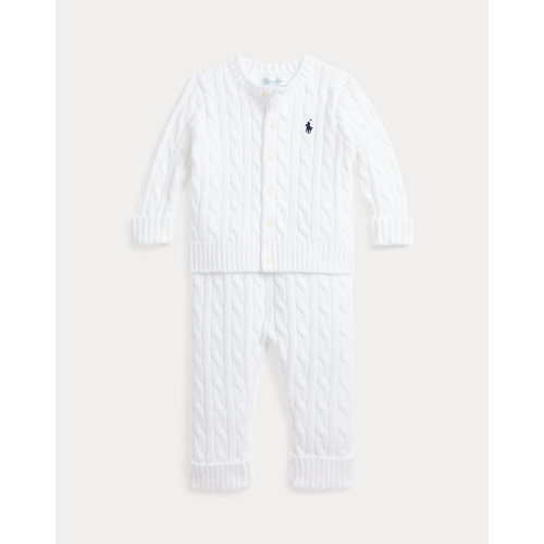 Cable-Knit Cotton Cardigan & Pant Set