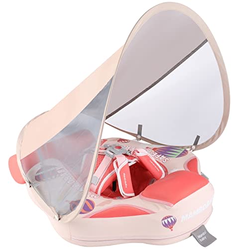 GENTEACO Newest Mambobaby Baby Swim Float with Canopy Non-Inflatable Infant Pool Float with Tail 3-24 Months Avoid Flip Solid Skin-Friendly Material for Toddler Boys Girls