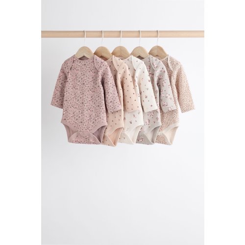 Ditsy Print Ribbed Baby Bodysuits 5 Pack