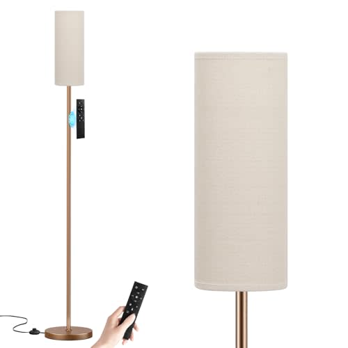 Ambimall 64'' Floor Lamps for Living Room with Remote Control and Stepless Dimmable Colors Temperature & Brightness, 9W Bulb Included(Beige Lampshade & Brown Pole)