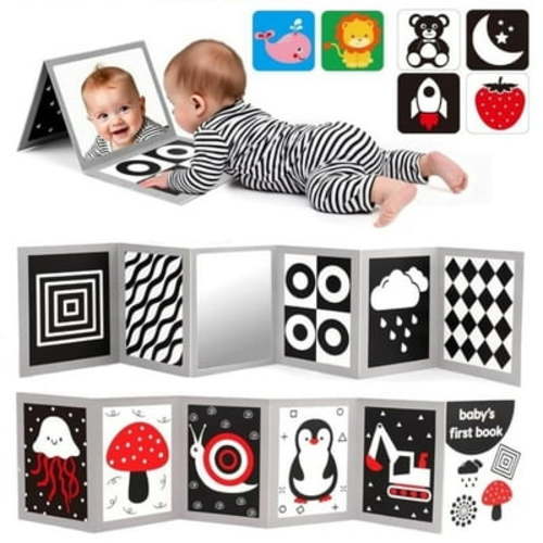 High Contrast Baby Toys for Newborn Black and White Book Infants Toy Tummy Time Mirror for Babies 0-6 6-12 Months