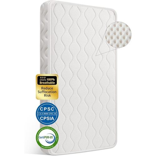 100% Breathable Crib Mattress, Certified Premium Foam Toddler Mattress for Toddler Bed with Soft Full-Zip Closure Design Cover, Waterproof and Machine Washable, White