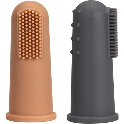 Baby Finger Toothbrush with Case, Food Grade Silicone, BPA Free, 2-Pack (Clay+Dark Grey)