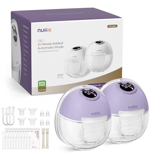 Nuliie Hands-Free Breast Pump S32, Wearable Breastfeeding Pump 4 Modes 9 Levels with 18/21/24MM Flange, Electric Breast Pump Portable, Replaced Pumping Accessories Included (2 Packs, Purple)