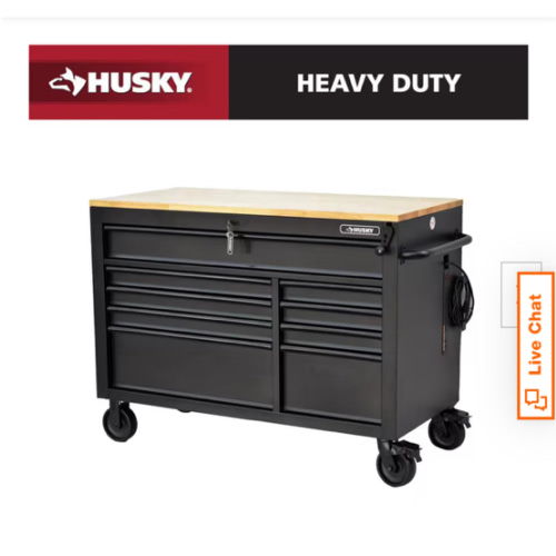 52 in. W x 25 in. D Heavy Duty 9-Drawer Mobile Workbench Cabinet with Adjustable-Height Hardwood Top in Matte Black