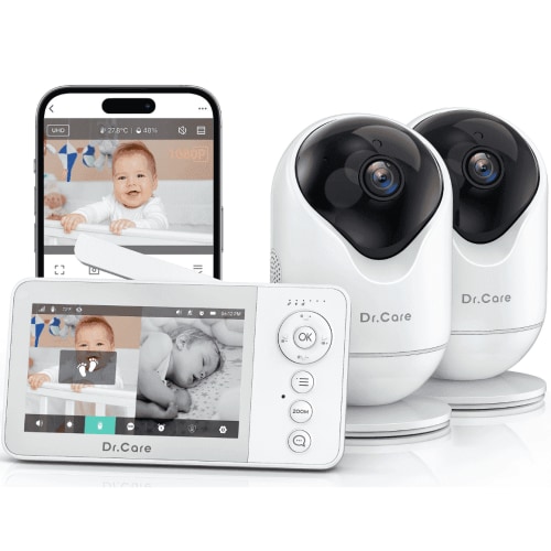 Dr.Care VistaView Lite RB Smart WiFi Baby Monitor - Dual 1080P Cameras, 4" Split Screen, Motion Alerts, 2500mAh Battery, HD Night Vision, 2-Way Talk, Multi-User, Triple Security