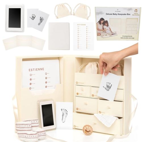 Estienne Caja de recuerdos grande de color amarillo claro moderna para bebé, caja de memoria para bebé niña y niño, caja de almacenamiento de recuerdos lista para regalo con tapas
