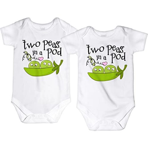 CarefreeTees Two Peas in a Pod Twin Babies (Baby Bodysuit or Tee-Shirt - Set of 2)