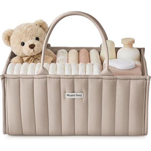 Blissful Diary Baby Diaper Caddy Organizer, Stylish Storage Basket for Newborn Essentials and Diaper Station, Gift for Baby Shower and Registry Must-Have, Sand