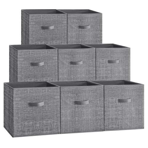 SONGMICS 8 Pack Storage Cubes 13-Inch Non-Woven Fabric Bins with Double Handles Closet Organizers for Shelves Gray