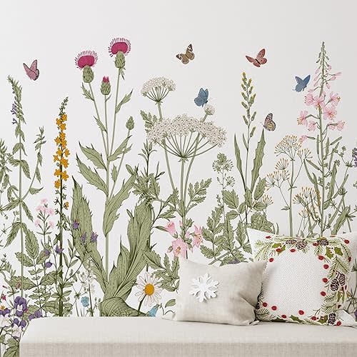 Zonon 6 Pieces Flowers Wall Decals Vinyl Dragonflies Flowers Wall Stickers Removable Floral Wall Murals Peel and Stick Colorful Flower Wall Decor for Bedroom Living Room Nursery(Flowers)