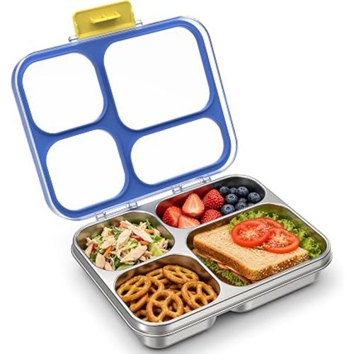 HOMEKOL Stainless Steel Bento Lunch Box, 4 Cups, Blue