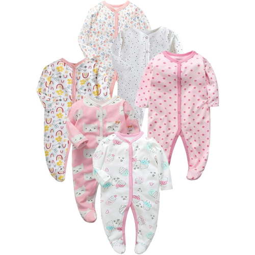 SXIMEE Infant Baby Girls' Sleep and Play Footed Pajamas One-Piece Sleeper Button Romper Jumpsuit Cotton PJs For Newborn