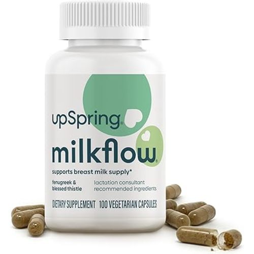 UpSpring Milkflow Lactation Supplement Capsules for Milk Supply Increase, Breastfeeding Supplements Capsules with Fenugreek & Blessed Thistle, Non-GMO, Lactation Support 100 Vegan Capsules