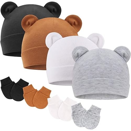 BQUBO Newborn Baby Hats Mittens Set for Boys Girls Hospital Hat Beanie Infant Caps Baby Gloves
