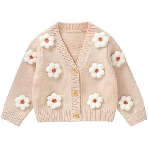 Baby Girl Cardigan Sweater Toddler Knit V-Neck Button Long Sleeve Outwear Fall Winter Clothes