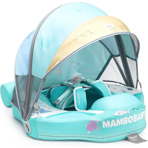 2024 Mambobaby Baby Float with Canopy & Tail Infant Swim Float Non-Inflatable Toddler Pool Float with Skin-Friendly Material for 3-24 Months Baby Boys Grils