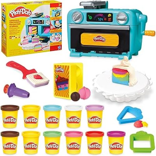 Play-Doh Super Slice Cake Playset, Toy Oven with Play Kitchen Accessories & 11 Modeling Compound Cans, Kids Arts & Crafts, Ages 3+