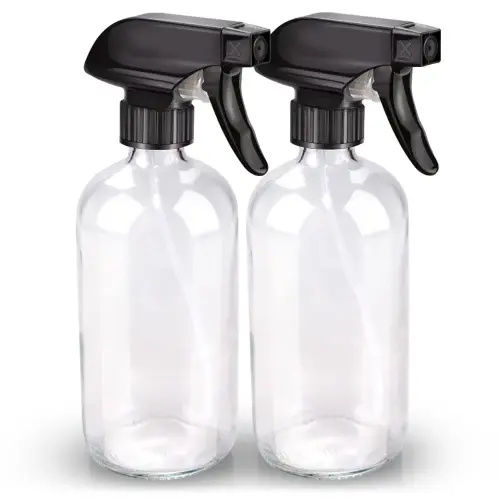 Glass Spray Bottle, Glass Spray Bottle Set & Accessories for Non-toxic Window Cleaners Aromatherapy Facial Hydration Watering Flowers Hair Care (2 Pack/16 oz) (Transparent)