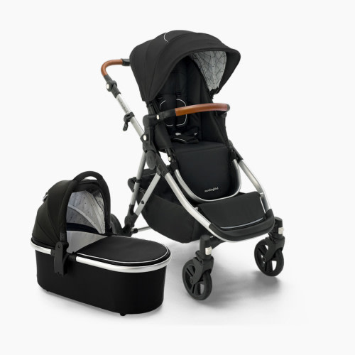 Mockingbird Single-to-Double Stroller 2.0 and Bassinet Bundle - Black/Windowpane Canopy With Penny Leather