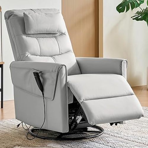 AIRSKY Genuine Leather Recliner Chair, Power Recliner Chair for Adults, Italian Water-Washing Process,Single Sofa for Living Room,Swivel Rocker Recliner, Lazy Boy Recliner Chairs,Grey, P1