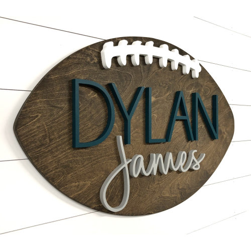 Football Name Sign | 18-36&quot; Diameter | Round Sign | Child Baby Name | Football Nursery | Baby Gift | 3D | Shower Gift | Nursery Wall Decor