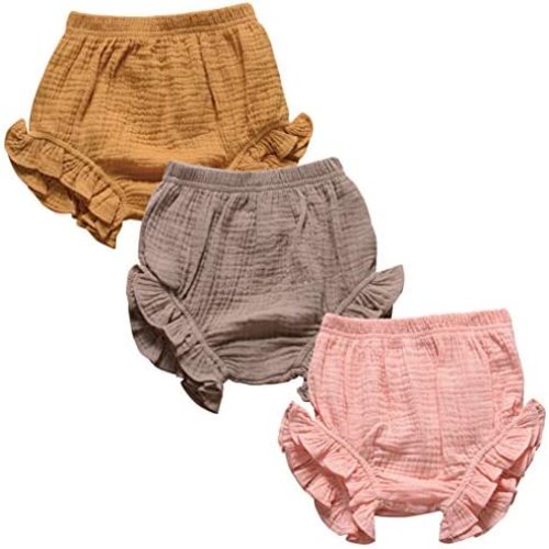 3PC Shorts Set Newborn Baby Girls Boys Pants Cotton Linen Blend Cute Floral Bloomers Triangle Shorts
