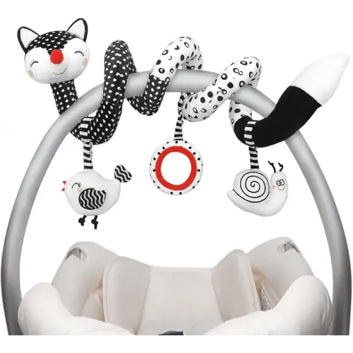 XIXILAND Baby Spiral Plush Toys, Black and White Baby Car Seat Toys, High Contrast Infant Newborn Toy 0-6 Months for Stroller Crib Mobile, Sensory Toy Best Gift for 0 3 6 9 12 Months Boys Girls